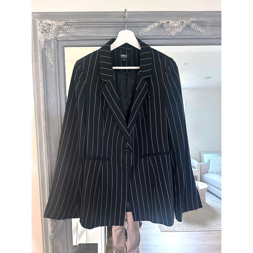 ONLY Love Urbanized Navy White Pinstripe Split Cuff Blazer Chocolatechip L
